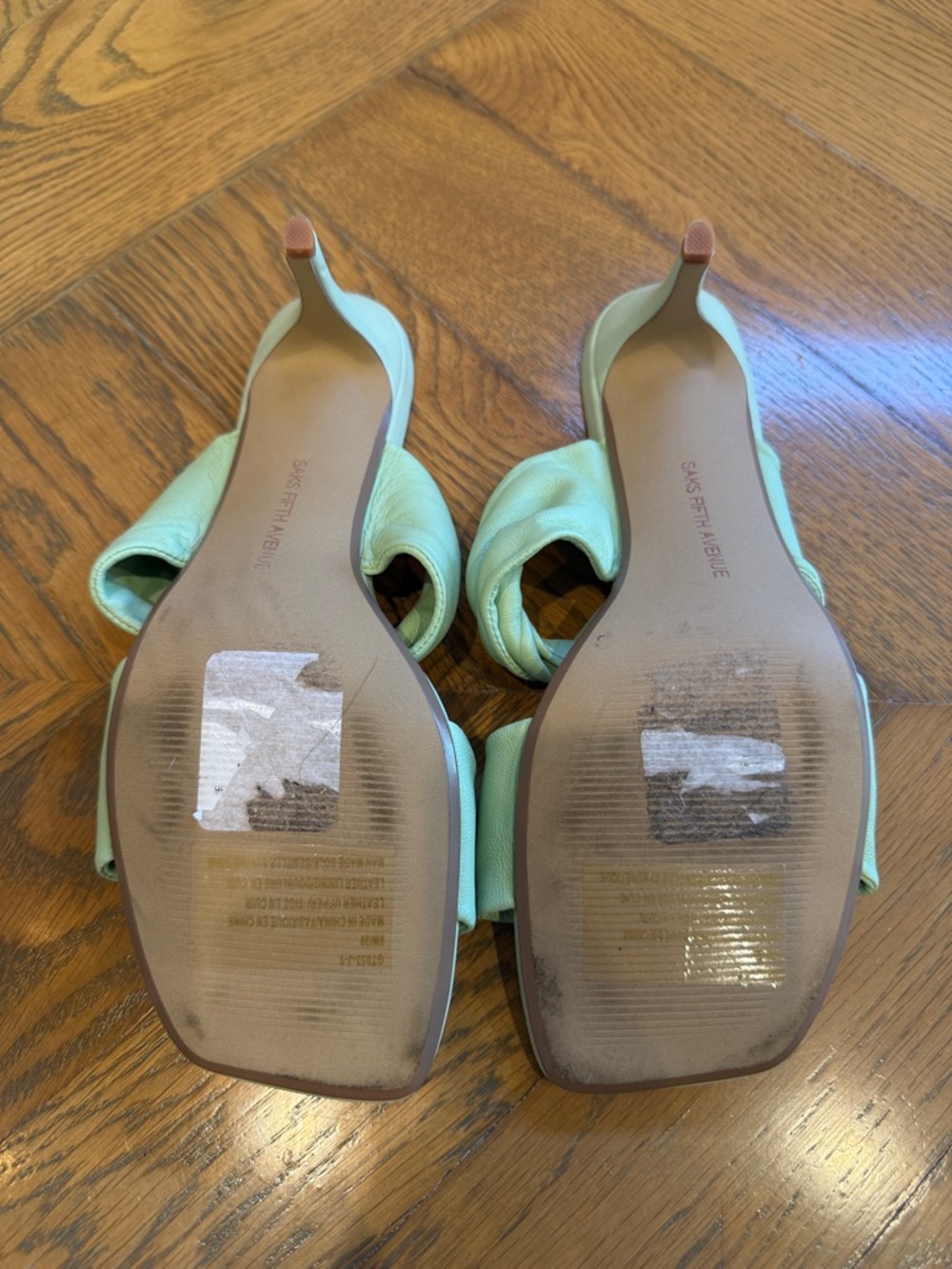 Saks Fifth Avenue Pastel Green Twisted-Strap Slide Sandals - Picture 3 of 3